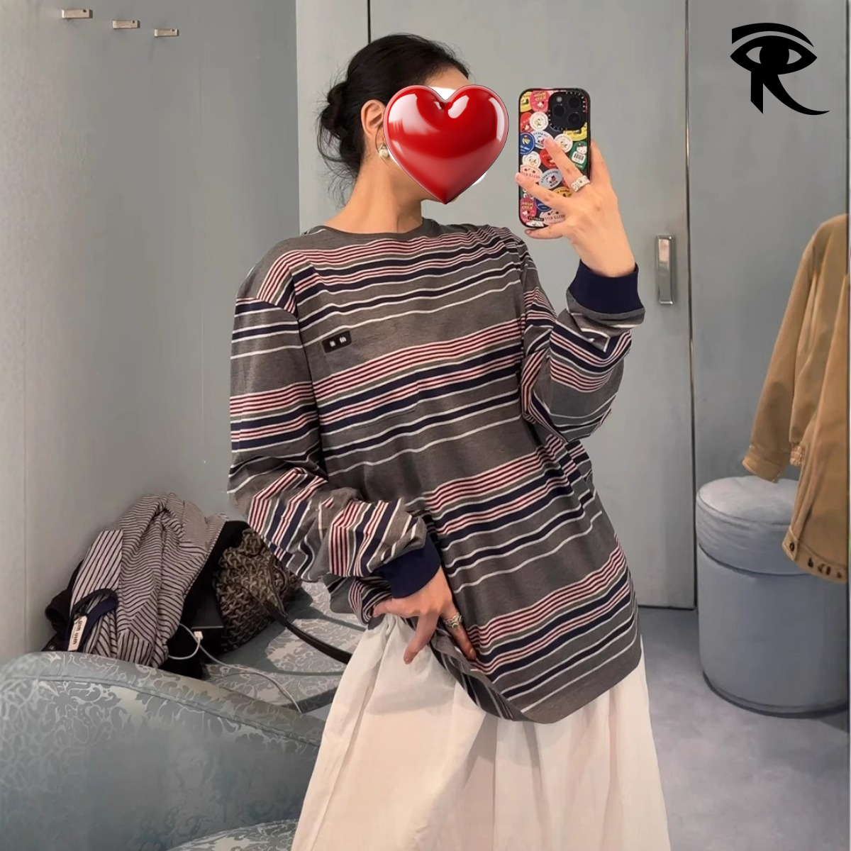 Autumn 2025 Striped Round Neck Long Sleeve T-Shirts for Men and Women with Jacquard Letters Loose Mid-Length Couple Trendy Tops Original Clothing De