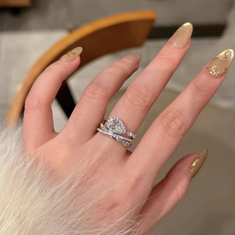 Luxury Brand Designer Jewelry French Style Light Luxury High-End Multi-Layer Water Drop Inlaid Diamond Ring Cross Wrapped Niche Design Exquisite Lux