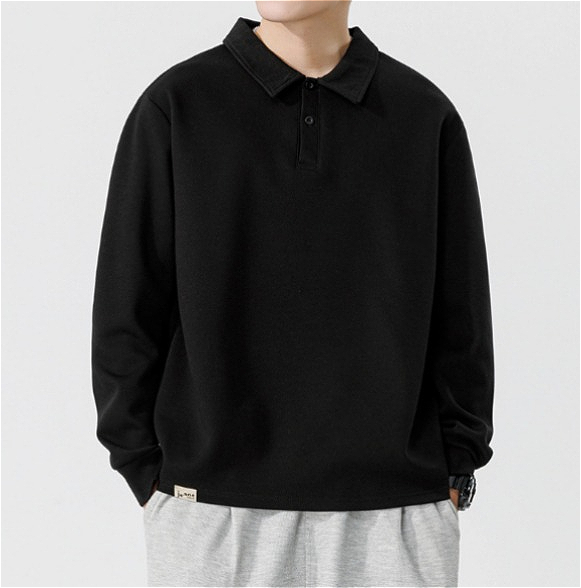 H407 Men Long-sleeved Autumn and Winter Heavy Loose Solid Color Youth Casual
