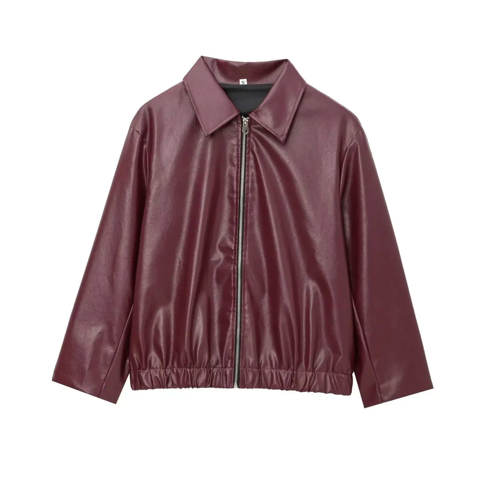 Wine Red Faux Leather Jakcet Fashion Outerwear Thicken Zipper Lapel Pu Coats Autumn Winter Streetwear Ladies Tops Women 251226BJ