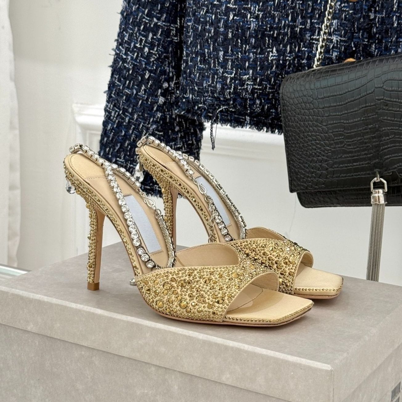 Amelia Sandales en soie strass femme talon aiguille cheville élégant soirée cristaux mariage semelle cuir chaussures usine luxe