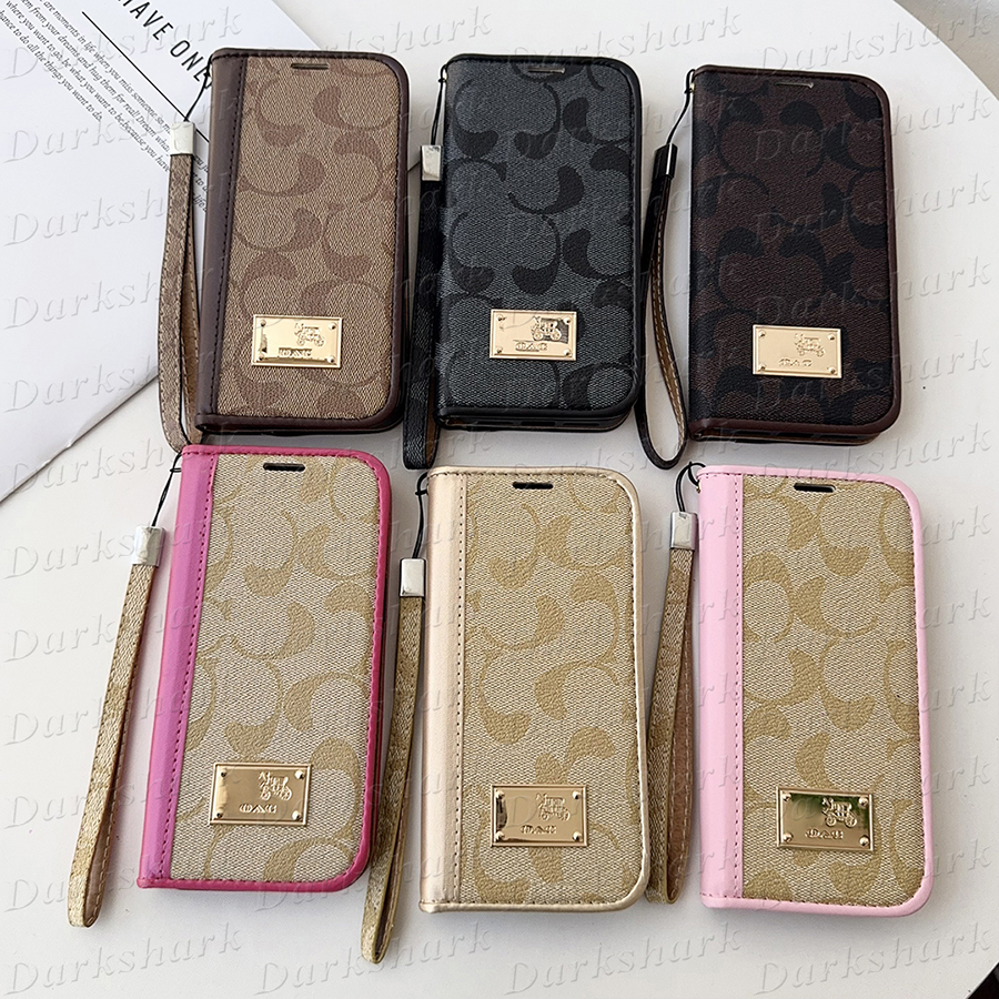 Luxury Classic Wallet Phone Case for iPhone 17 Pro Max Air 16 15 14 Plus 13 12 11 Folio Leather Designer Purse Anti-skid Strap Cover Samsung S26 Ult