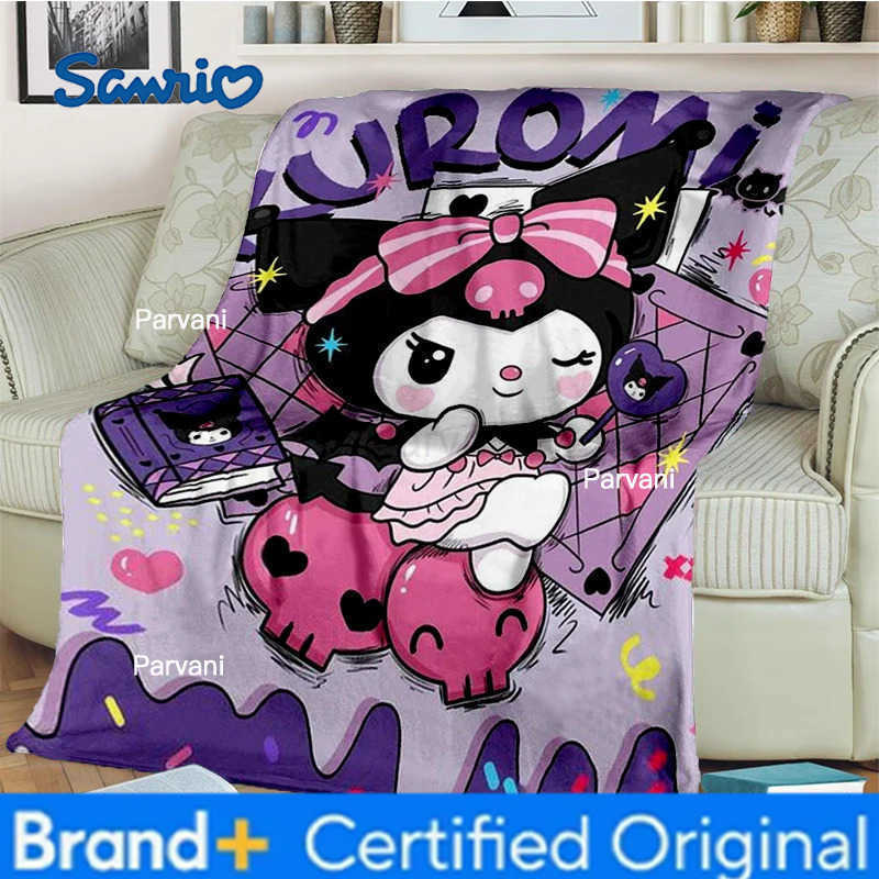 Sanrio 2025 New Kuromi Melody Cartoon Girl Soft Flannel BlanketThrow Blanket Comfortable Blanket for Beds Sofa Home Bedroom H251230-image-1090300261