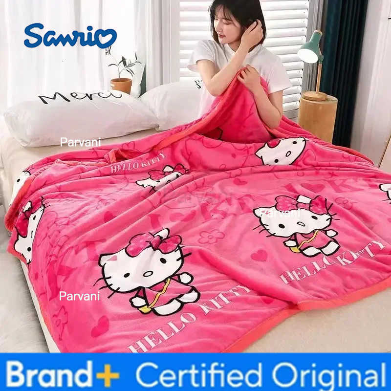 Sanrio Hello Kitty Cartoon Blanket Kawaii Kt Cat Home Textile Flannel Soft Warm Throw Blanket Bedding Sofa Cover for Girls Gift H251230-image-1090300969