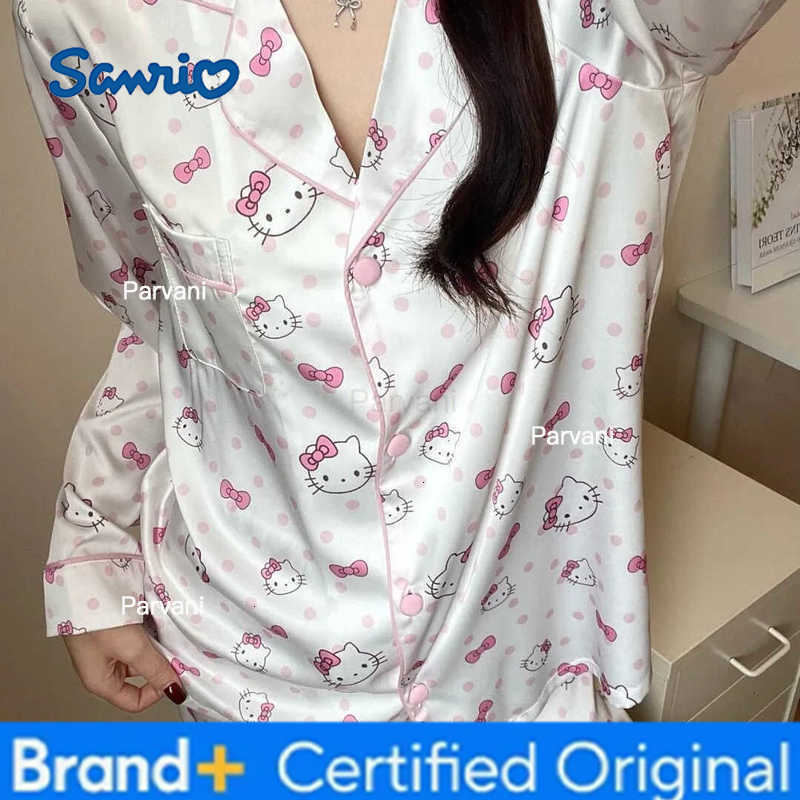 Sanrio Pink Hello Kitty Pajamas Set Girl Long Sleeved Home Clothes Women Cartoon Sleepwear Fashion Autumn Comfortable Nightgown Wear H251230-image-1090301721