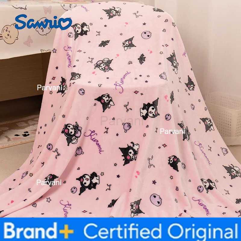 Sanrio Pink Kuromi Blanket Warm Flannel Blanket Pillowcase Comfortable Cartoon Pattern Printing Blanket Bedspread Bedroom Sofa Bed Girl H251230-image-1090300223