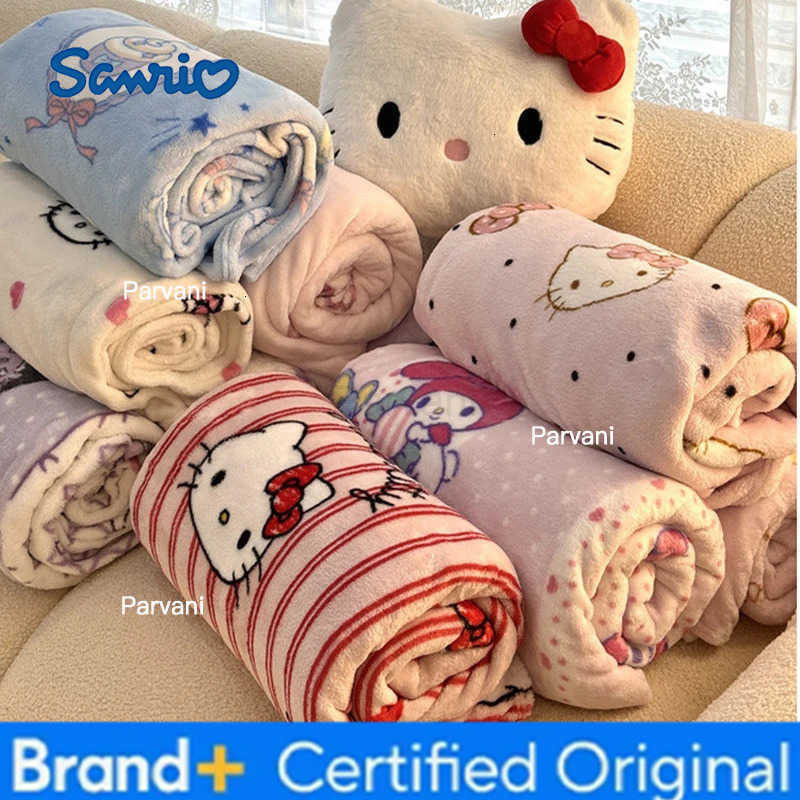 Sanrio Hello Kitty Cartoon KT Cat Double-Sided Milk Velvet Blanket Cute Travel Shawl Blanket Office Nap Warm Velvet Blanket Girl Gifts H251230-image-1090301634