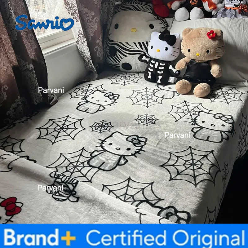 Sanrio Hello Kitty Blanket Anime Halloween Blanket Cartoon Room Decor Thickened Quilt Flannel Velvet Soft Comfortable Bed Sheets H251230-image-1090300105