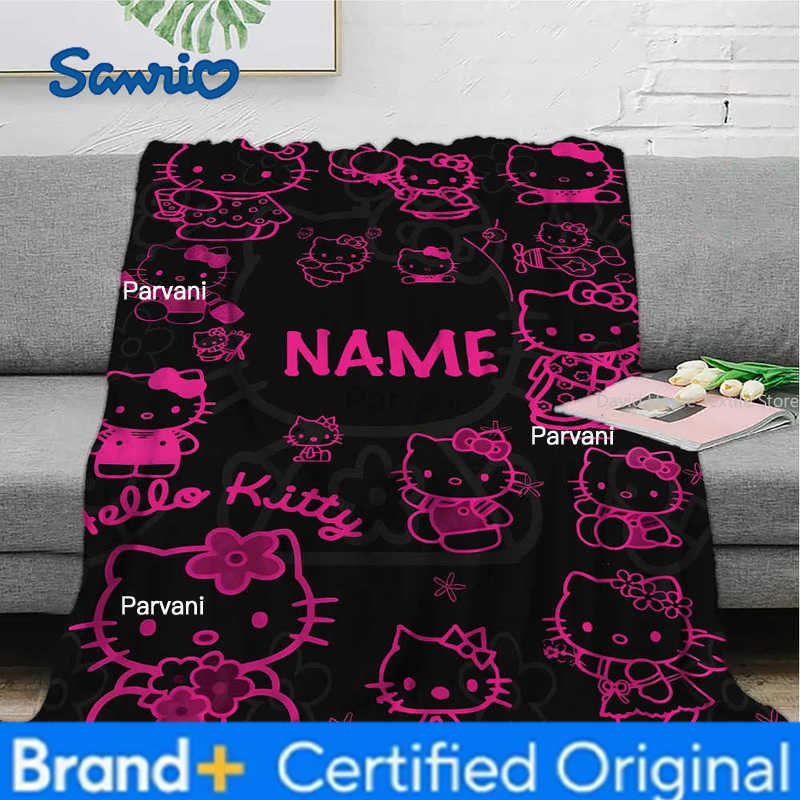 Sanrio 1pc Hello Kitty Personalized Flannel Fleece BlanketCustom Name Digital PrintSoft Comfortable Gift Throw for Home/Travel H251230-image-1090300800