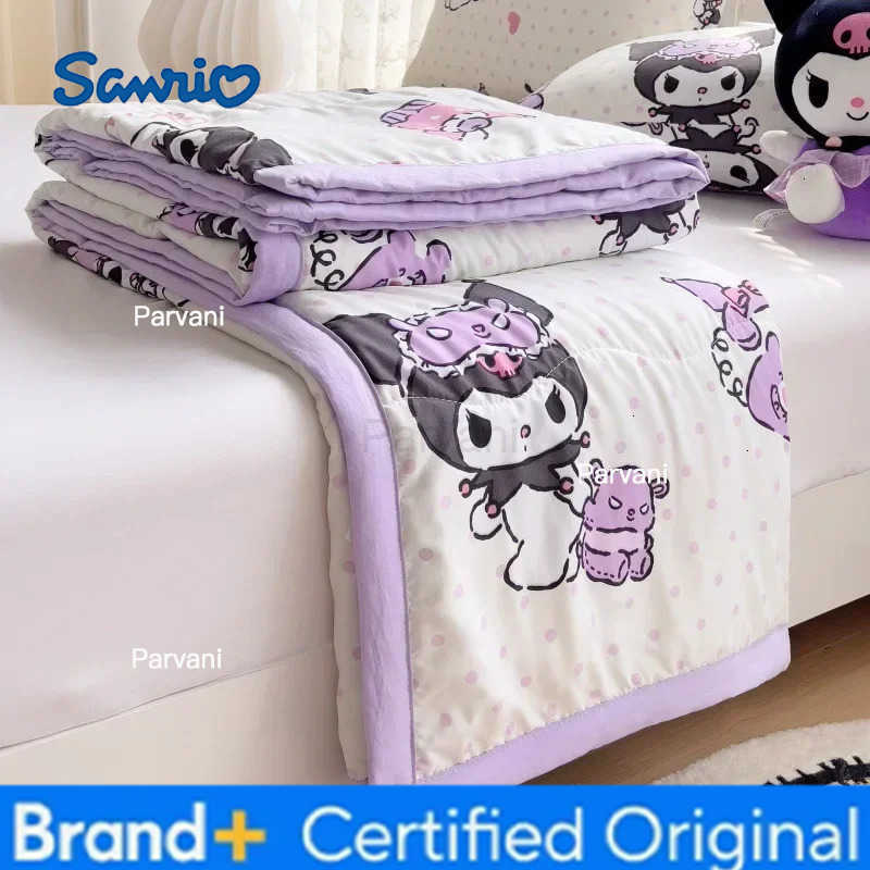 Sanrio 2024 New Sanrioed Summer Air Conditioner Quilt Kuromi Hello Kitty Childrens Nap Quilt Office Blanket Cute Class A Washed Cotton H251230-image-1090301693