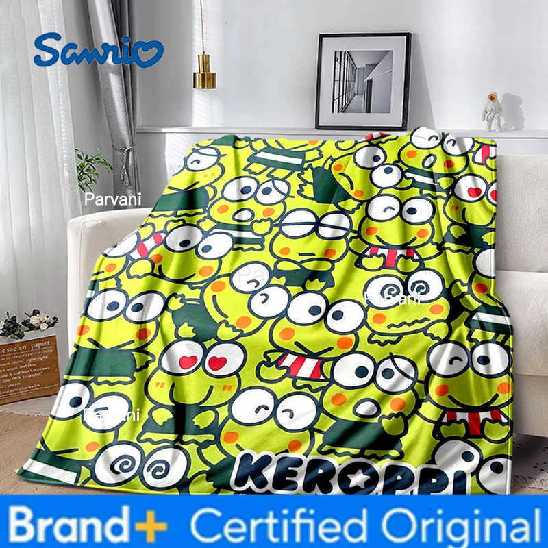 Sanrio 6 Size Keroppi Flannel Blanket Childrens Air Conditioning Blanket Lunch Blanket Pet for Daughter Girlfriend Gift H251230-image-1090302384