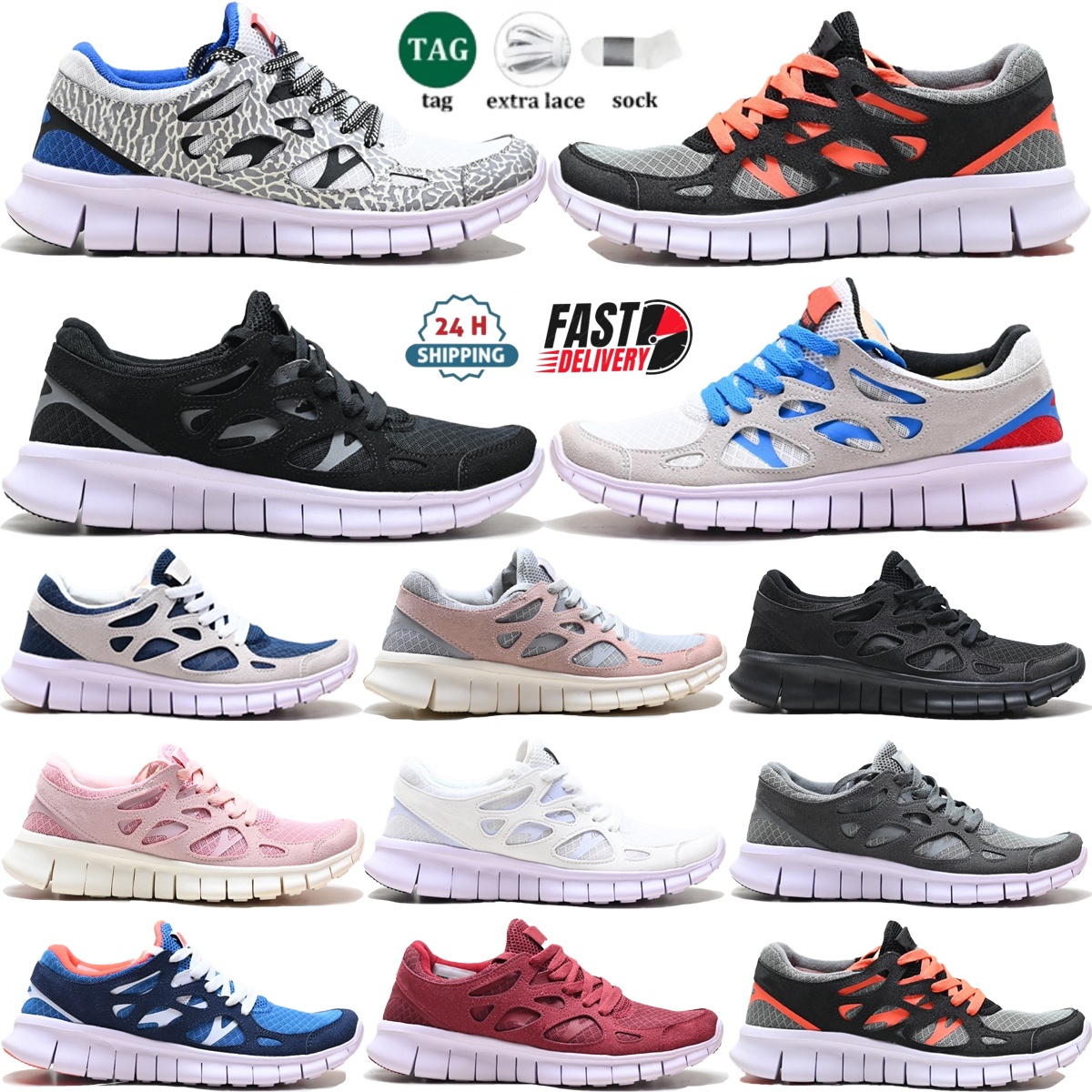 Free Run 2 Designer Chaussures de course classiques hommes femmes baskets ultralégères surface en maille aérer semelle antidérapante en caoutchou