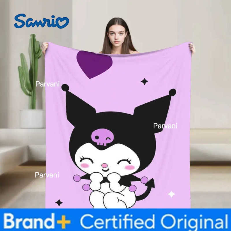 Sanrio Sanrios Kuromis Soft Warm Blankets Purple Loves Girls Boys Plush Throw Blanket Pattern Bedroom Flannel Bedspread Sofa Bed Cover H251230-image-1090302346