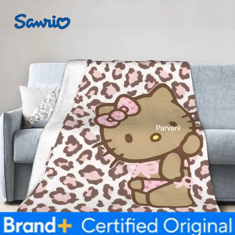 Sanrio Leopard Hello Kitty Cartoon Blankets Coral Fleece Plush Winter Portable Lightweight Throw Blankets for Bed Outdoor Quilt H251230-image-1090300836