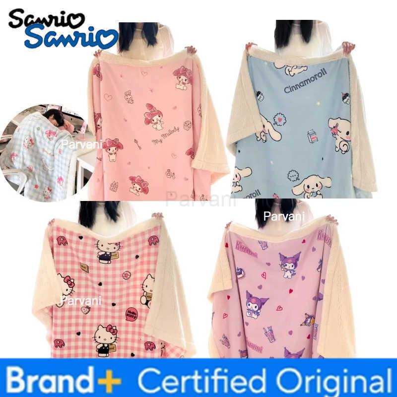 Sanrio New Hello Kitty Kuromi Cinnamoroll Anime Cartoon Pattern Cute Thickened Fleece Blanket Kawaii Multifunctional Warm Shawl H251230-image-1090301080