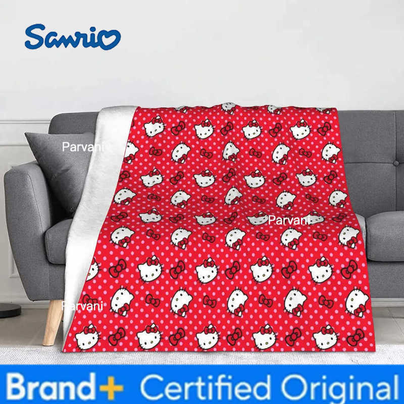 Sanrio Hello Kitty Red Blankets Flannel Spring Autumn Kawaii Anime Portable Super Warm Throw Blanket for Home Travel Bedspread H251230-image-1090300188