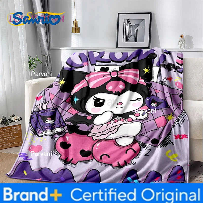 Sanrio 29 Style Cute Kuromi Cartoon Cat BlanketFlannel Soft Throw Blanket for Home Bedroom Bed Sofa Picnic Office Kid Gift Girl H251230-image-1090301877