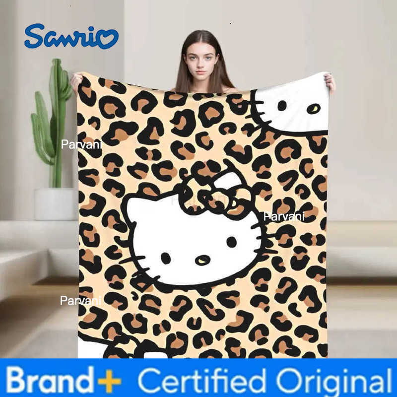 Sanrio Hello Kitty leopard Soft Warm Blanket Decorative Plush Throw Blanket Fashion Couch Bed Flannel Bedspread Sofa Bed Cover H251230-image-1090299992