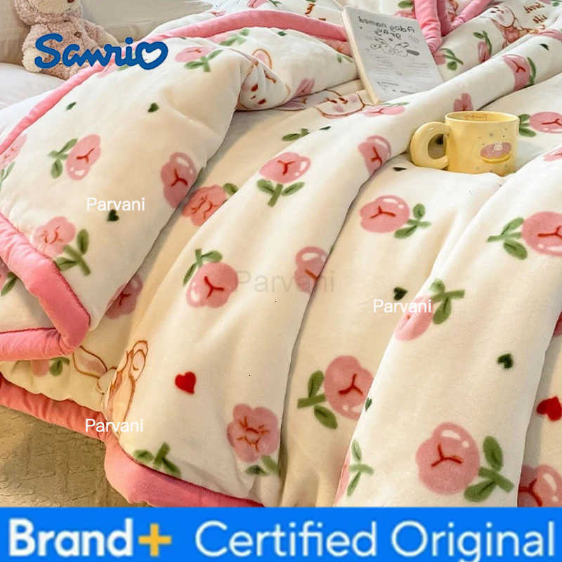 Sanrio Cartoon Little Bear Coral Fleece Blanket Double Layered Warm Keep Bedroom Plush Quilt Machine Washable Easy Maintain Bed Sheets H251230-image-1090299707