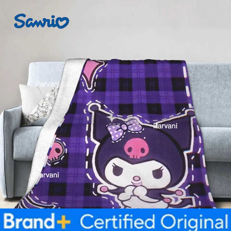 Sanrio Kuromi Halloween Plaid Blankets Fleece Summer Portable Super Warm Throw Blanket for Home Bedroom Rug Piece H251230-image-1090300246