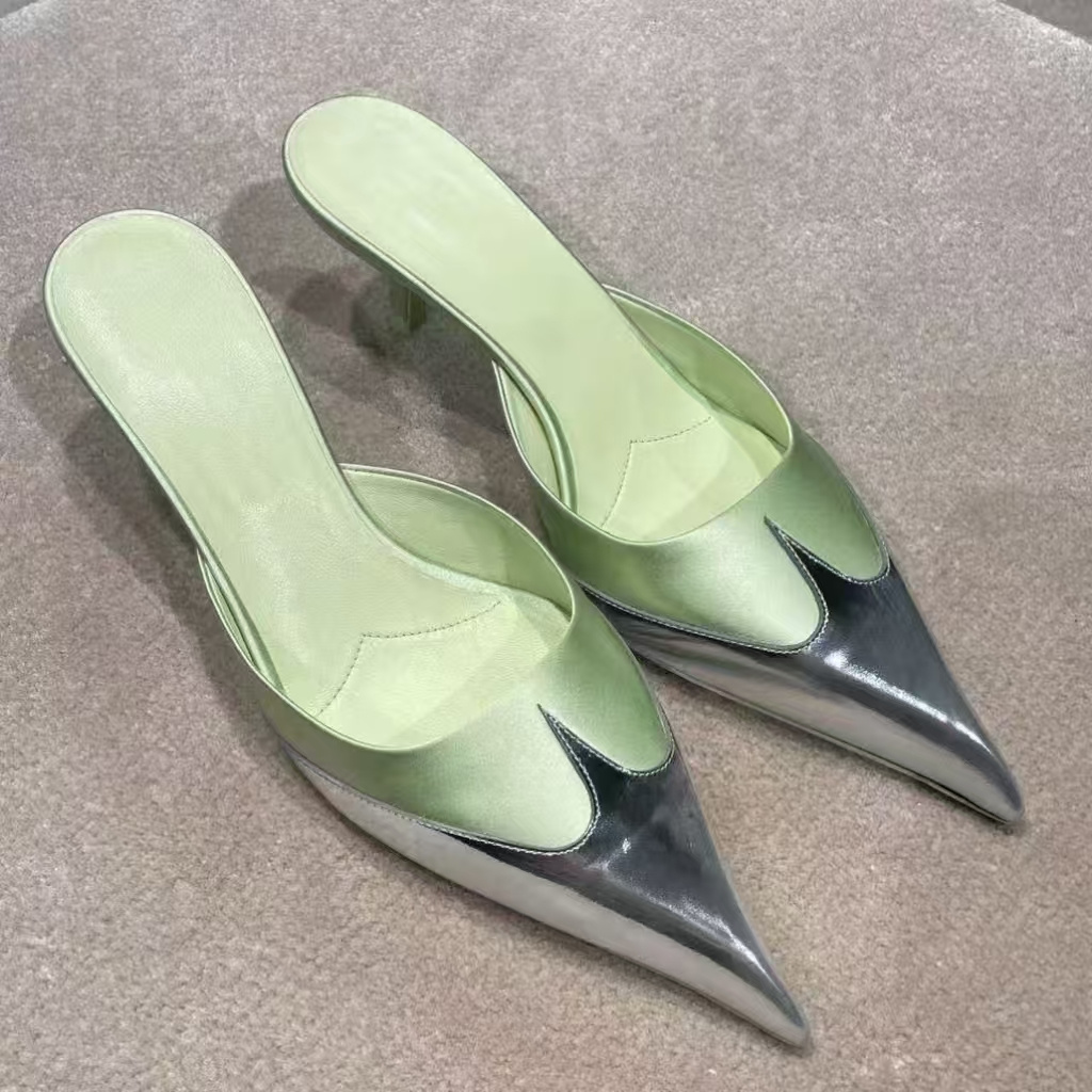 The catwalk New Cowhide High Heel Mule 7.5cm Super High Heel Sexy Ladies Dress Shoes Slippers Luxury Design Autumn and Winter Fashion Women's S