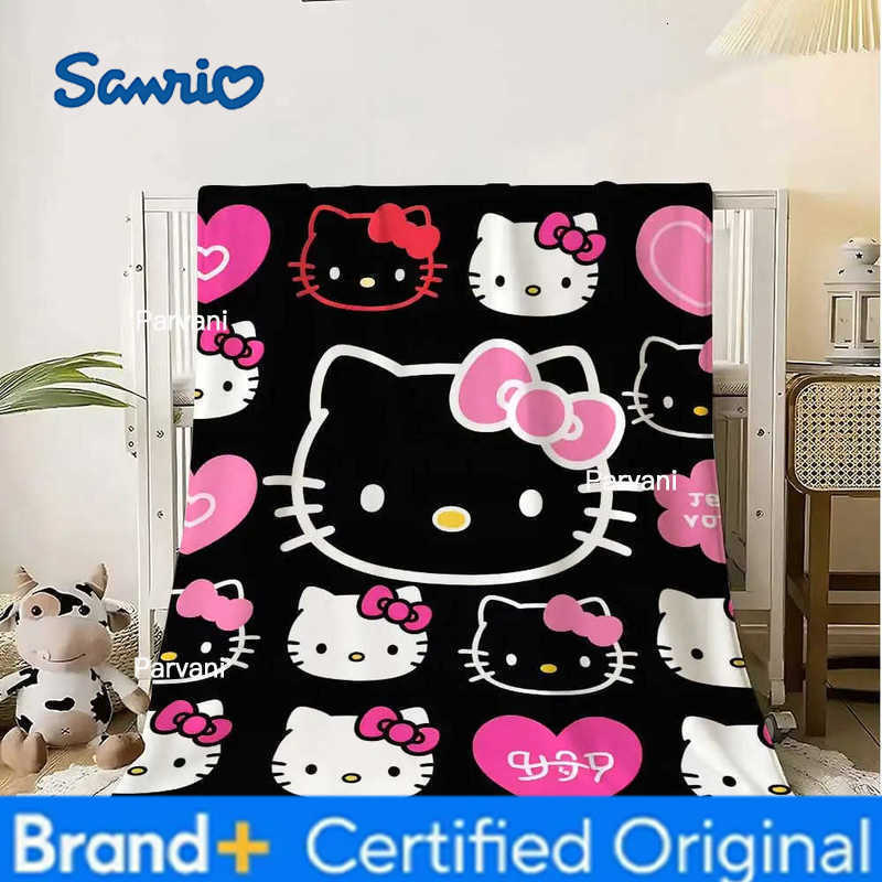 Sanrio Kawaii Hellos Cat Decorative Blanket Sofa Winter Bedspread on the Bed Fluffy Soft Blankets Home Throw Warm Knee Double School H251230-image-1090300870