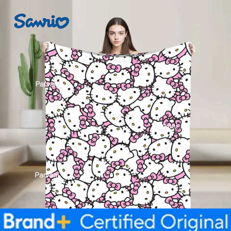 Sanrio Pink Cute Hello Kitty Blankets Flannel Print Portable Super Soft Throw Blankets for Bedding Couch Bedding Throws H251230-image-1090300846
