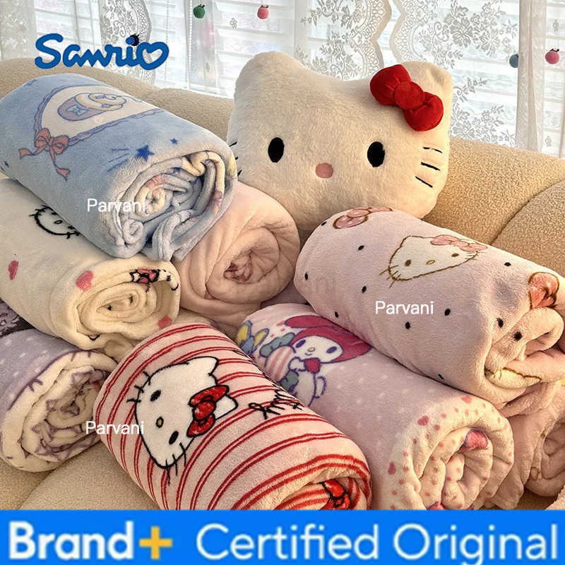 Sanrio Hello Kitty Blanket Cartoon Printed Double-Sided Milk Velvet Single-Layer Blanket Trolley Travel Nap Sofa Thin Blanket H251230-image-1090300889