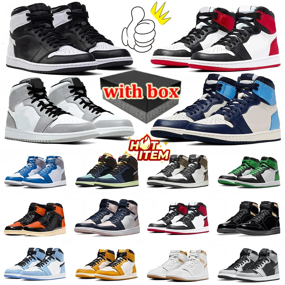 With box basketball shoes 1 designer 1s sports shoes unisex casual trendy high top shoes black brown mocha sports all-match skateboard shoes size 50