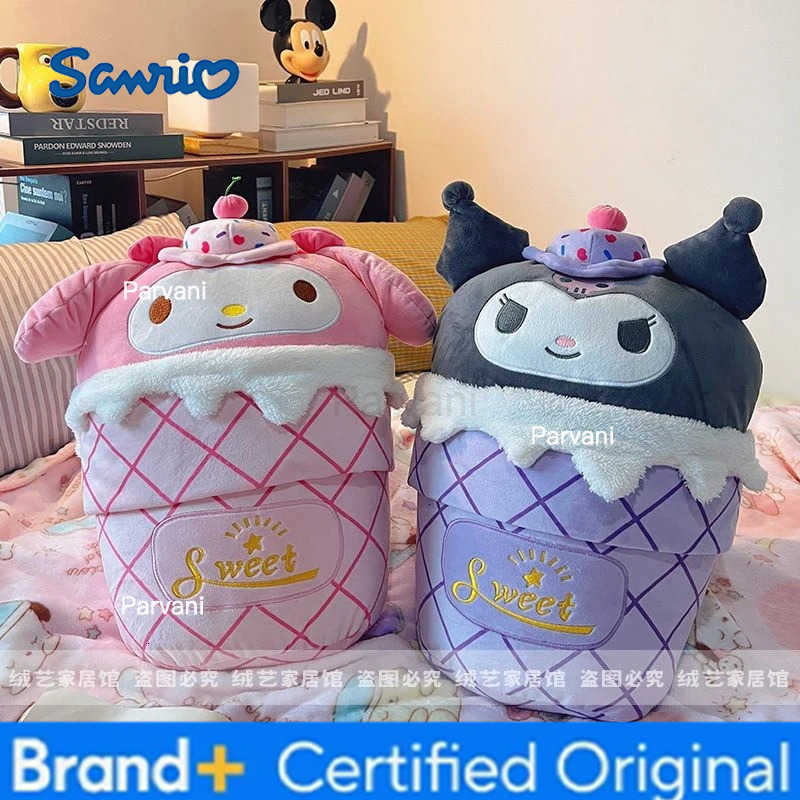 Sanrio Stuffed ice cream Kuromi My Melody Cinnamoroll Cushion Blanket Cute Anime Cuddly Pillow Sofa Bedroom Home Decor Xmas Gifts Girl H251230-image-1090299655
