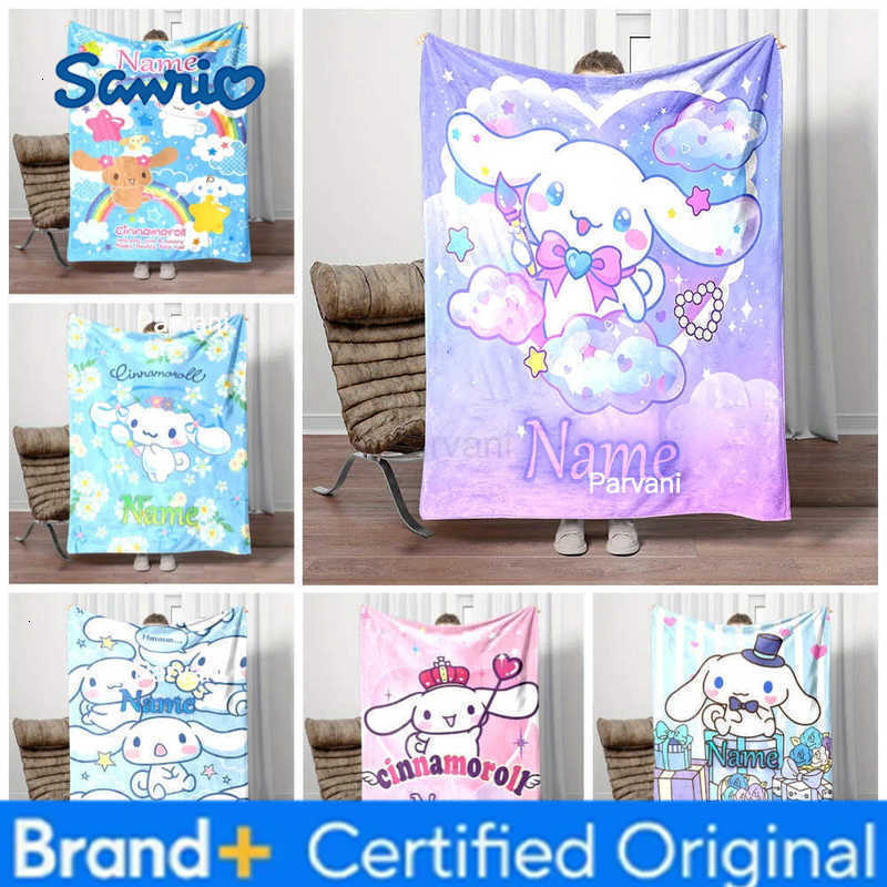 Sanrio Customized Name Personalized Blanket Cinnamoroll Cute Children Warm Soft Blankets Home Travel and Comfortable Blanket H251230-image-1090300003
