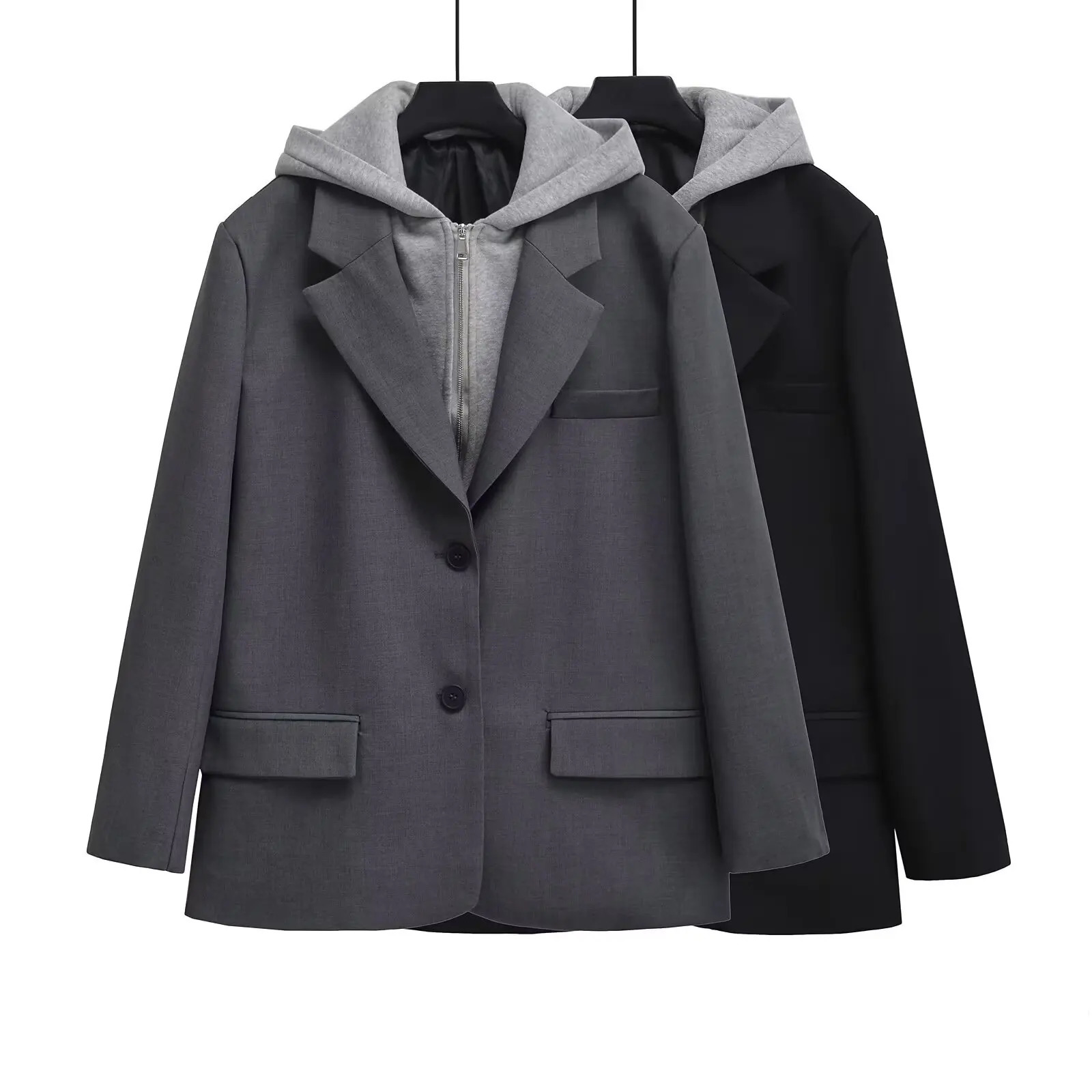 womens suit jacket casual single breasted hooded two-piece splicing autumn suit jacket 251227
