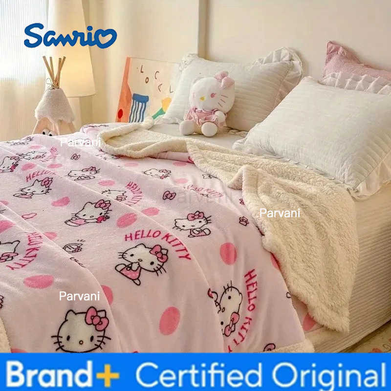 Sanrio Hello Kitty Blanket Modern Printed Anime Furry Custom Luxury Plush Blankets Throw Baby Winter Fleece Microfiber Fabric H251230-image-1090301893