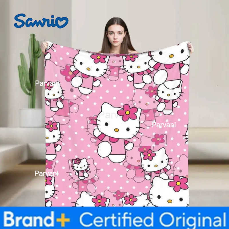 Sanrio Pink Cartoon Blankets Cute Hello Kitty Flannel Awesome Soft Throw Blankets for Home Textile Decor H251230-image-1090301027