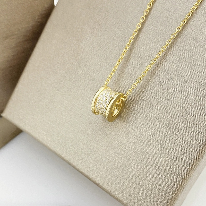 Fashion Women Men Silver Rose Gold Stainless Steel White Zircon Round Circle Hollow Letter Heart Stone Letter Pendant Necklace Jewelry-image-1090230572