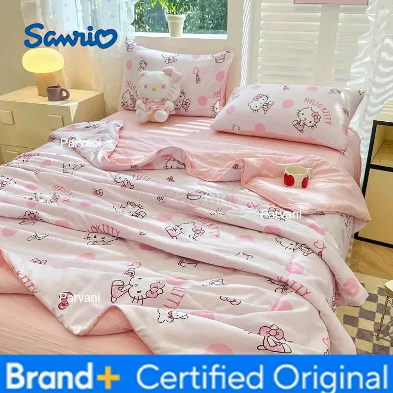 Sanrio Hello Kitty Kawaii Summer Quilt Anime Cartoon Bedding Quilt Cover Student Bedding Soft Microfiber Bedspread Lightweight Coverlet H251230-image-1090300142