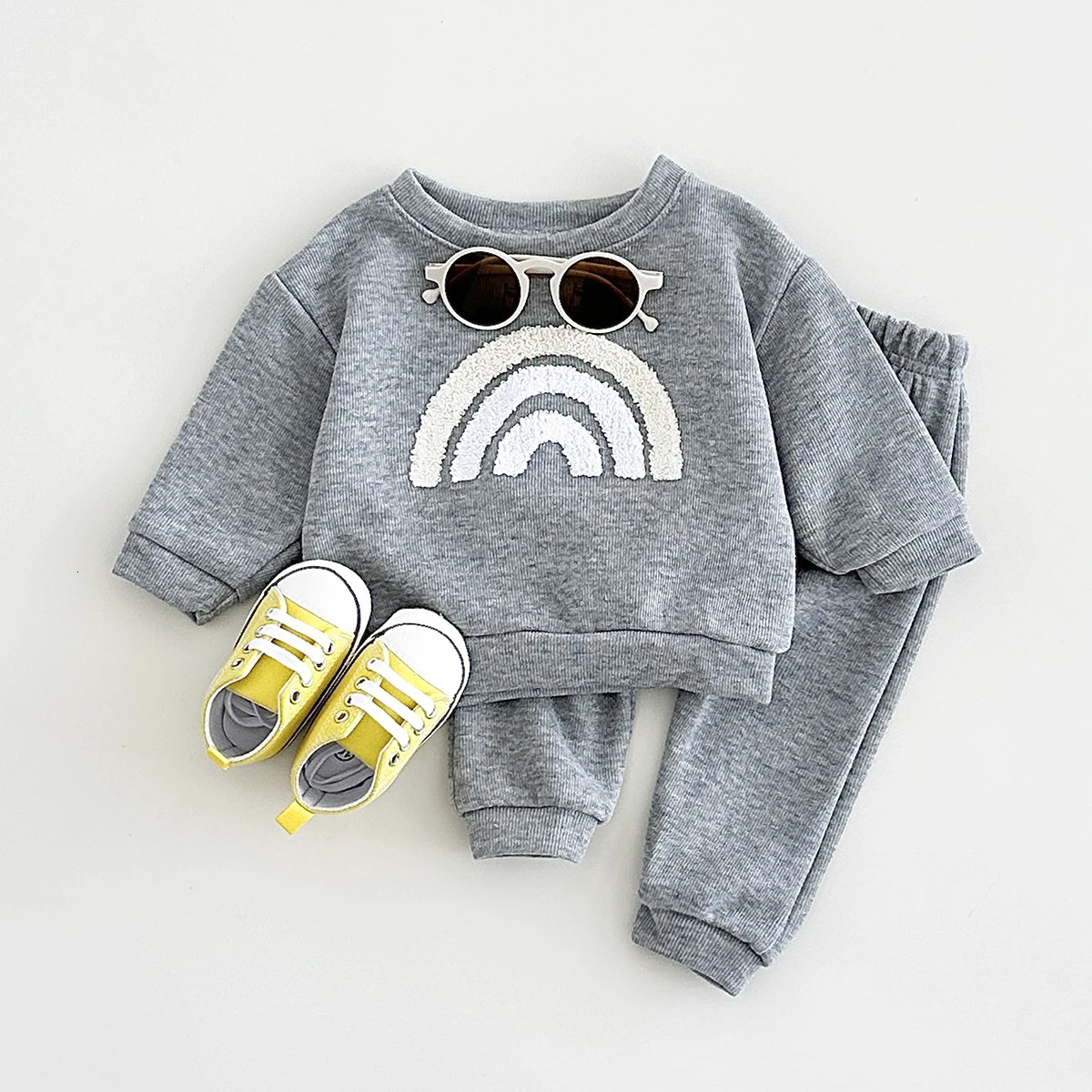 2026 New Perfume New Autumn Infant Boy cologne 2Piece Sun Rainbow Embroidery Long Perfume Sleeve perfume Pullover Top Pants Cologne Cologne Born Bab