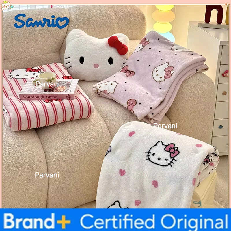 Sanrio Hello Kitty Cartoon Kt Cat Cute Double-Sided Milk Velvet Blanket Travel Shawl Blanket Office Nap Sofa Warm Velvet Blanket Gift H251230-image-1090300896