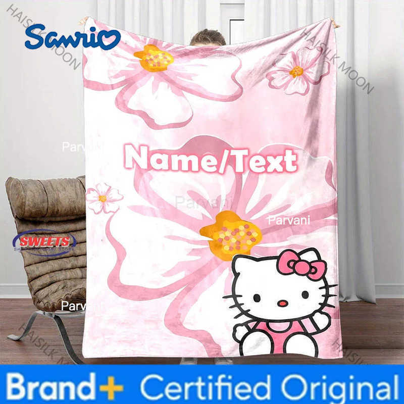 Sanrio Hello Kitty Blanket Custom Name Text Personalized Blanket Sofa Office Nap Shawl Four Seasons Blanket Multiple Sizes Gift H251230-image-1090301889