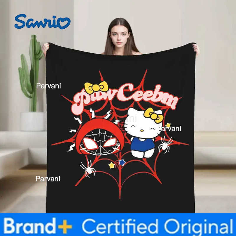 Sanrio Hello Kitty Spiderman Cartoon Blanket Flannel Spring/Autumn Multifunction Soft Throw Blankets for Home Office Rug Piece H251230-image-1090301037