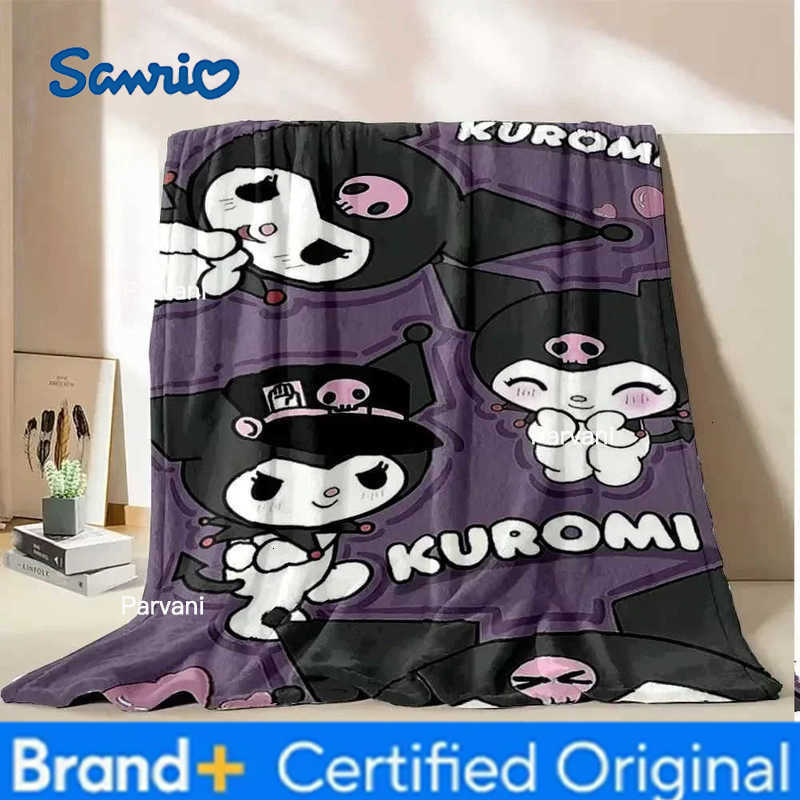 Sanrio Kuromi Flannel Blanket Children Soft Quilt Thicken Plush Nap Blanket Cartoon My Melody Sofa Blanket Child Adult Gift H251230-image-1090302365