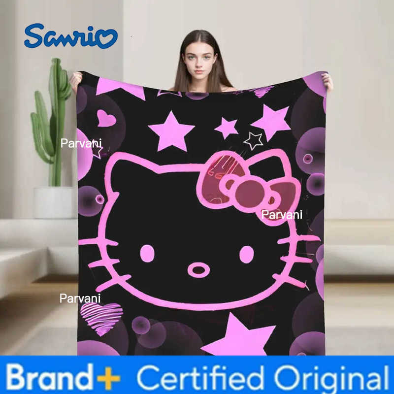 Sanrio Hello Kitty Black Y2k Knitted Blanket Fleece Lightweight Throw Blankets for Bed Bedspread H251230-image-1090300075
