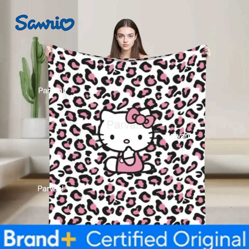 Sanrio Hello Kitty Leopard Print Blanket Flannel Textile Decor Multifunction Super Warm Throw Blanket for Home Couch Bedspreads H251230-image-1090300060