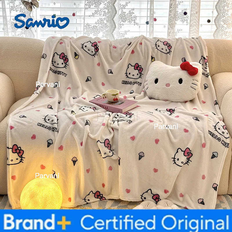 Sanrio Hello kitty kuromi Cartoon My Melody Milk Fleece Thicken Blanket Air Conditioning Office Lunch Blanket Gift Shawl Blanket H251230-image-1090301057