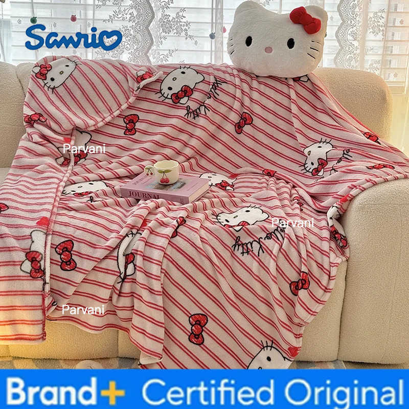 Sanrio Cute Hello Kitty Cat Double-Sided Milk Velvet Blanket Cartoon Kt Travel Shawl Blanket Office Nap Sofa Warm Velvet Blanket Gifts H251230-image-1090301639