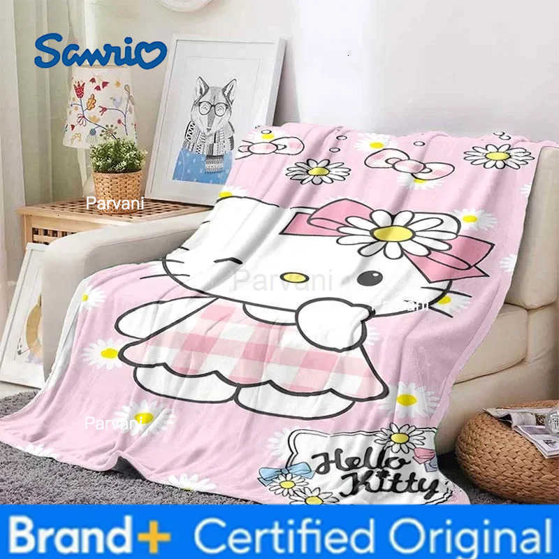 Sanrio Hello Kitty Blanket for Sofa Bed King Size Cute Cat Soft Flannel Throw Fluffy Bed Blanket New Born Winter Blanket Gift H251230-image-1090301952