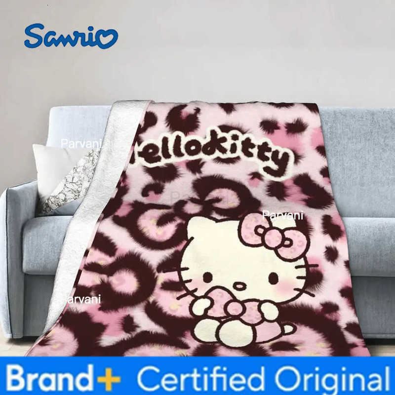 Sanrio Leopard Hello Kitty Cartoon Blanket Fleece Winter Portable Lightweight Thin Throw Blankets for Bed Couch Bedspreads H251230-image-1090300887