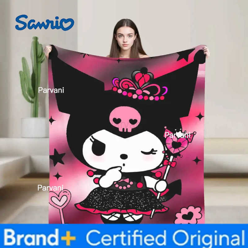 Sanrio Sanrios Kuromis Blankets Quality Warm Soft Purple Loves Throw Blanket Winter Kids Home Decor Pattern Bedspread H251230-image-1090301959