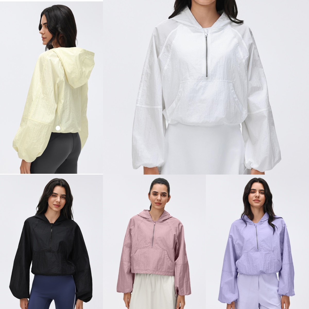UU-L5686 Spring Thin Windproof and Splash-proof Outdoor Windbreaker Women's Quick-drying Semi-zipper Hooded Sports Fitness Coat Silica Gel Same