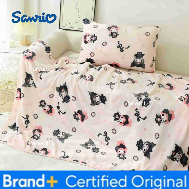 Sanrio Comfortable Kuromi My Melody Blanket Warm Flannel Blanket Pillowcase Spring Autumn Summer Air Conditioning Blanket Girl H251230-image-1090300162